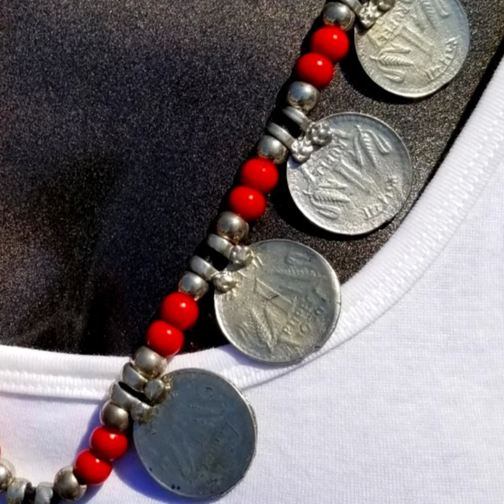 Gorgeous Coin and Red Beaded Necklace w/ Tassels - Picture 3 of 7